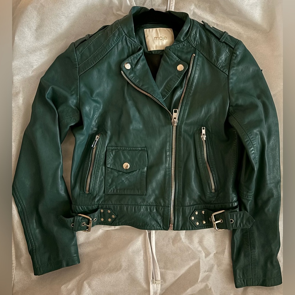 Maje Green Leather Moto jacket